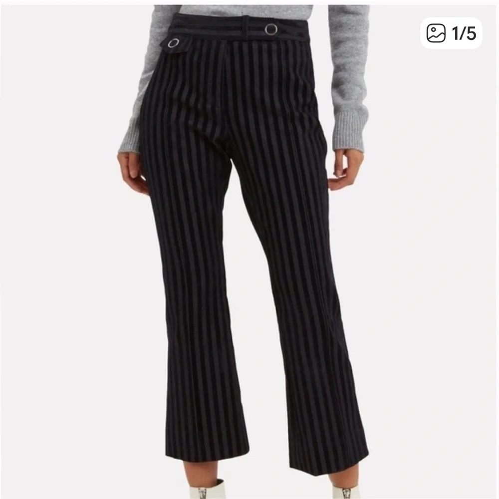 D e r e k L a m - Navy Velvet & Cotton Striped Crop Flare Trousers Sz 2 - Picture 7 of 7